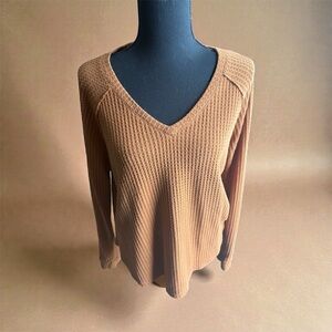 American Eagle soft and sexy plush V-Neck Textured Long Sleeve Top in orange